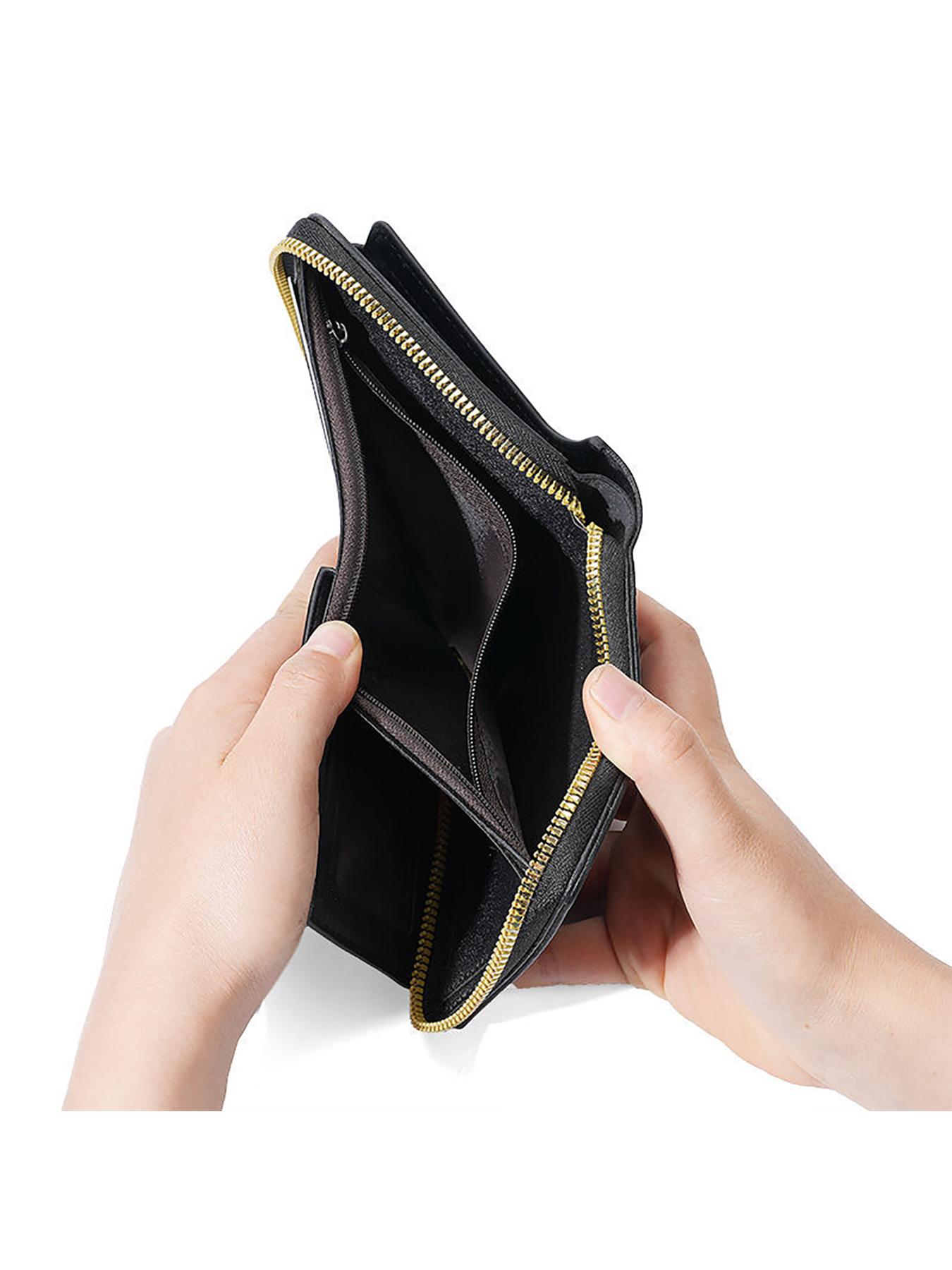 Vintage Black Leather Wallet with NJC Logo Print Design  Stylish Daily Use Gift for Men  Durable Zipper and Button Closure  Perfect Birthday  Christmas  Father's Day  Valentine's Day Gift for Boyfriend  Husband  and Friends  Practical Travel and Office