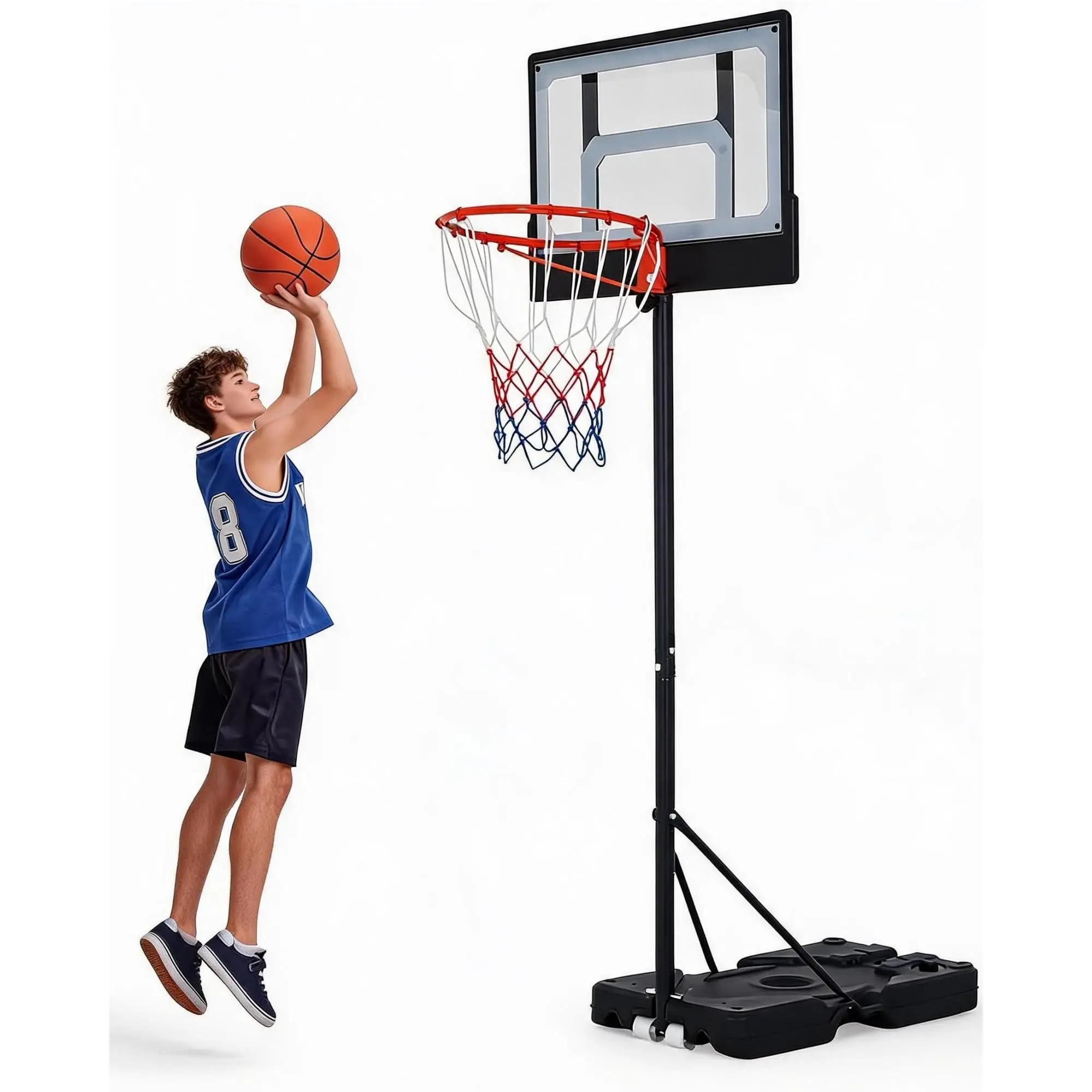 Adjustable Basketball Hoop 3.2-10FT – Portable Goal with 29/30/44" Shatterproof Backboard, Wheels & Fillable Base for Driveway, Backyard, Poolside