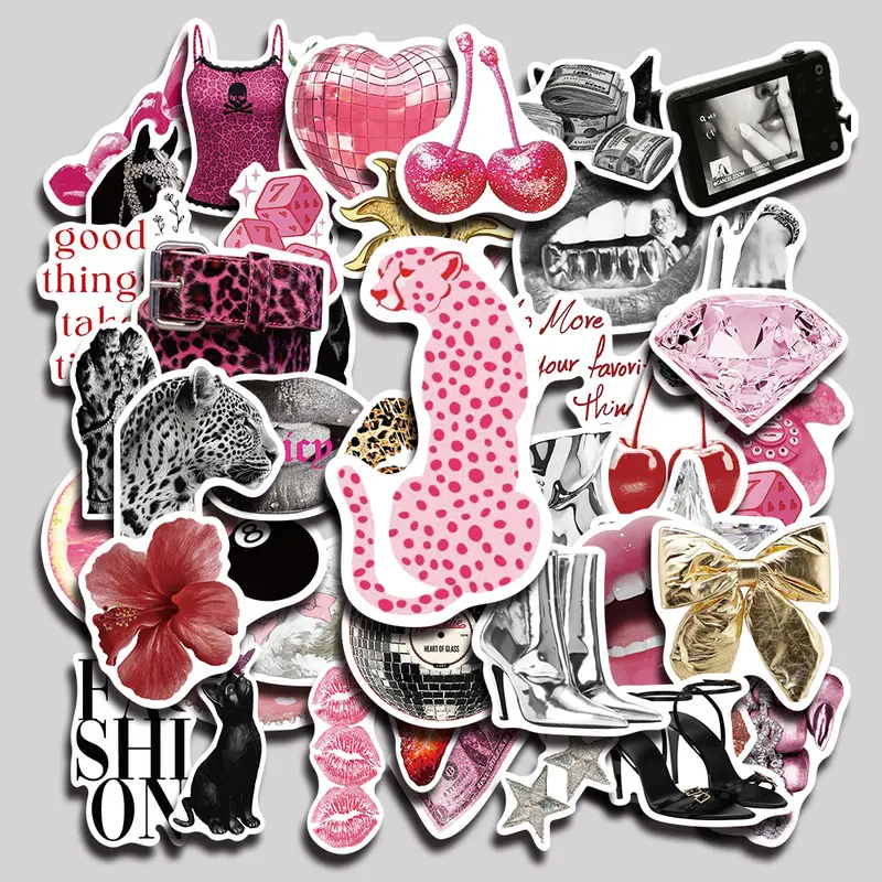 50PCS Pink Punk Aesthetic Vinyl Stickers Pack for Laptop Water Bottle Phone Case Skateboard Journal Scrapbook DIY Decoration Sticker Set
