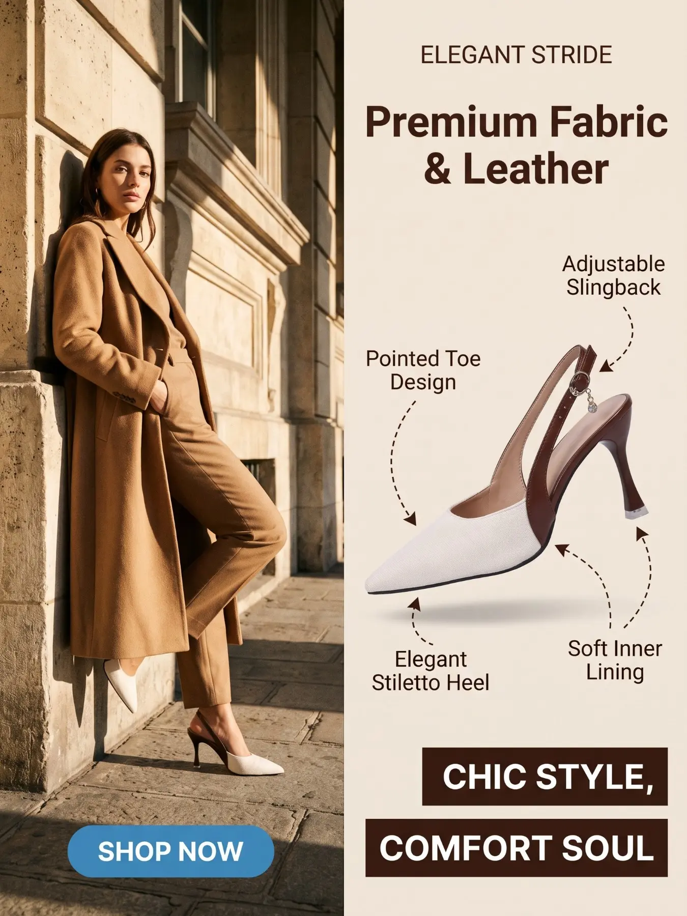New Arrival Women's Slingback High Heels - Classic, Pointed Toe, Brown Trim & Metal Chain Detail, Comfortable Stiletto for Office & Party, Elegant Sandals, Slimming Silhouette, Durable Material Footwear, Chain Decorated Sandals