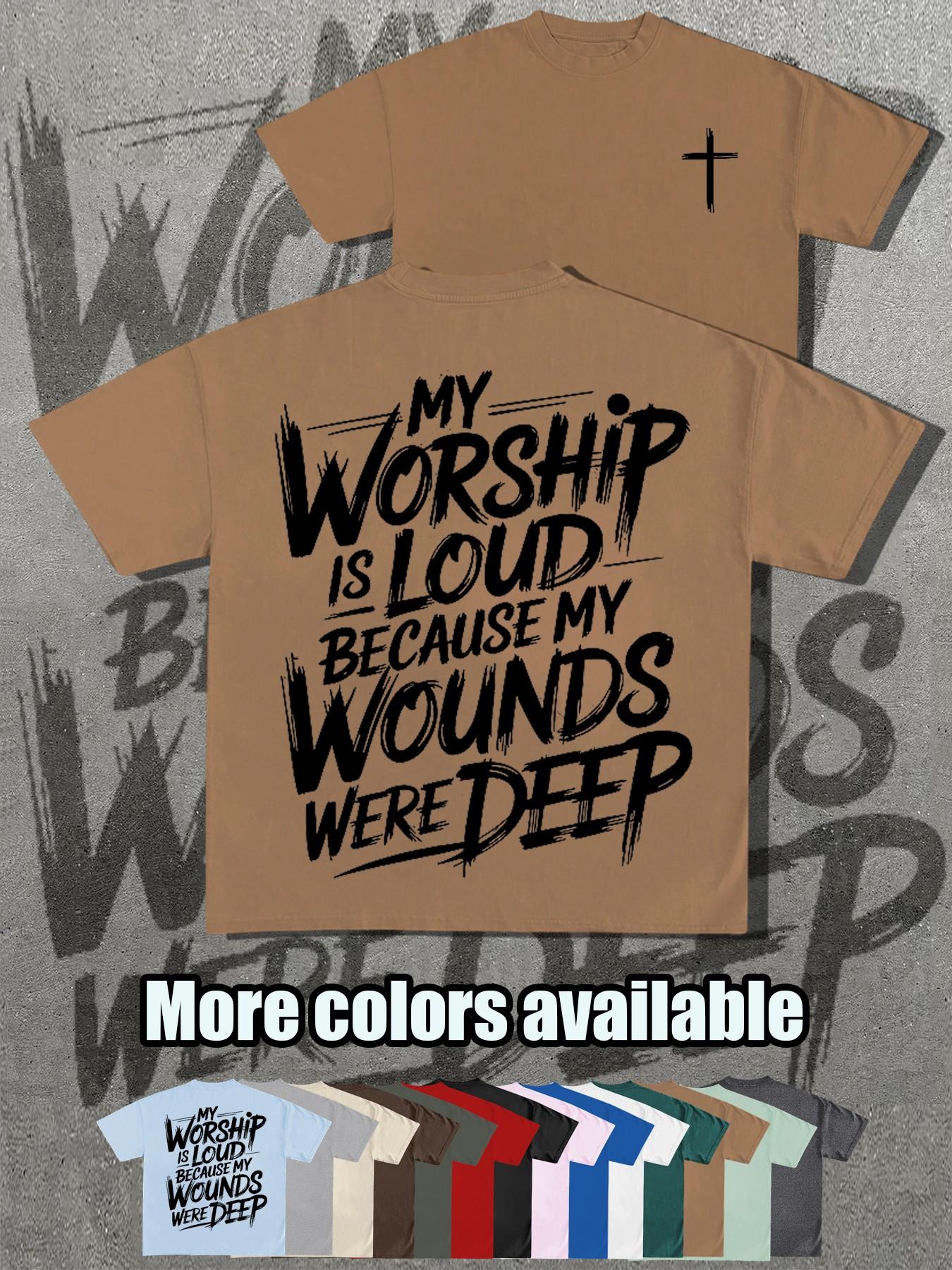 Christian Faith Theme T-Shirt, My Worship Is Loud Cross Print Short Sleeve, Loose Fit, Casual Long Top, Perfect Christian Gift
