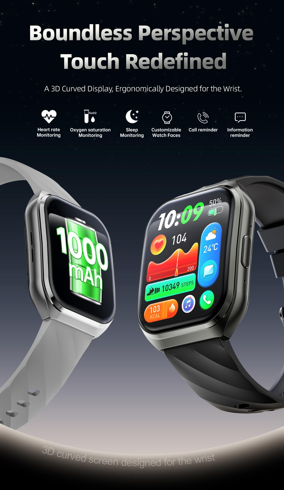 MT66 Large Screen Bluetooth Smart Watch BT 5.4 Calling Long Battery Life Sleep and Heart Rate Monitor for Office Gym Casual Wear