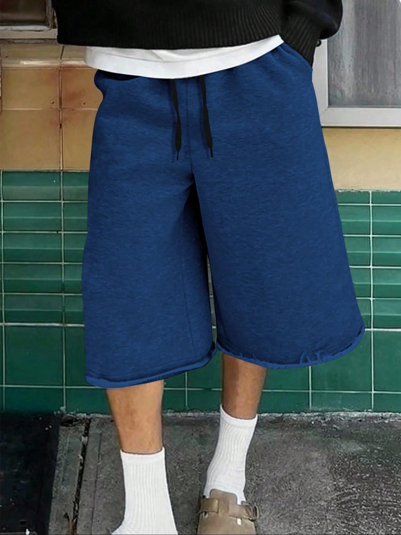 Men's Casual Wide Leg Shorts, Elastic Drawstring Waist, Summer Fitted Plain Sporty Style, Soft Comfortable Daily Wear, Casual Streetwear Shorts