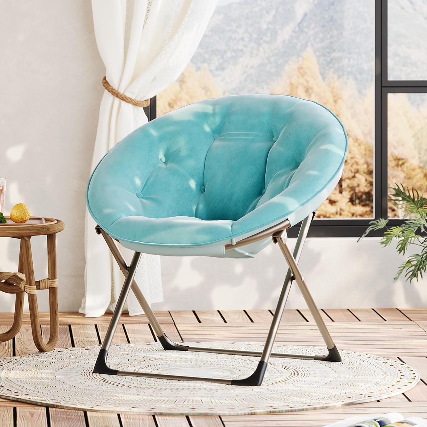 Comfy Oversized Saucer Chair, Soft Faux Fur Folding Moon Chair, Thick Padded Reading Lounge Chair with Stable Metal Frame for Living Room, Dorm, Office Comfy Oversized Saucer Chair, Soft Faux Fur Folding Moon Chair, Thick Padded Reading Lounge Chair with Stable Metal Frame for Living Room, Dorm, Office
