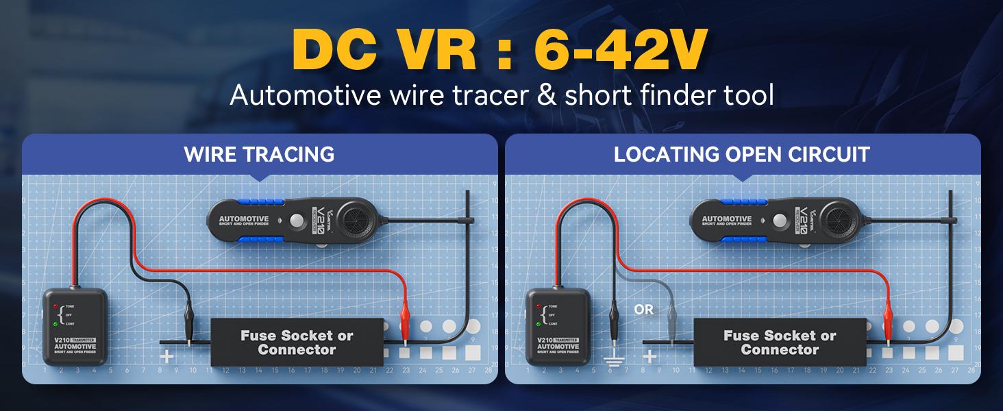 VDIAGTOOL V210 Car Circuit Tester - Diagnostic Tool, Automotive Continuity Tester, 6-42V DC Automotive Mechanic Tool, Vehicle Wire Tracer, Electrical Open & Short Finder, Wire Breaker Fault Probe, Tools, Mechanic Tools