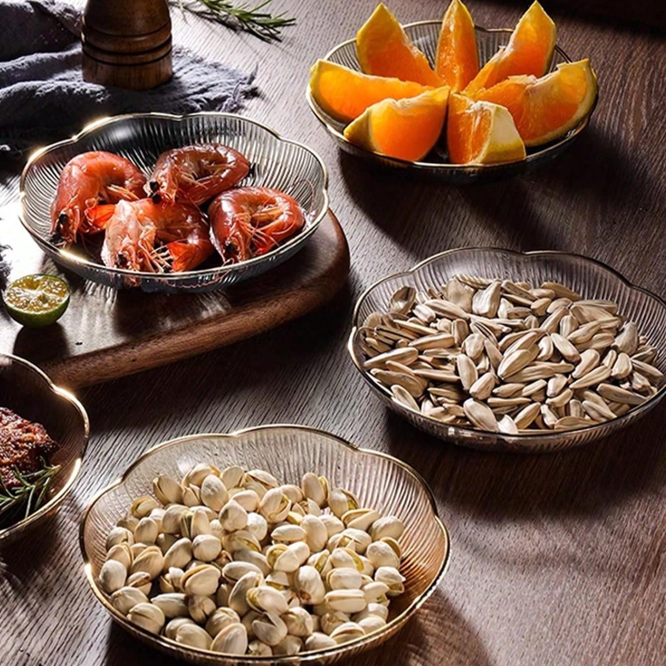 10pcs Plastic Plates with Golden Edges, Easy to Clean Reusable Dessert Snack Fruit Bread Hot Dog Steak Plates