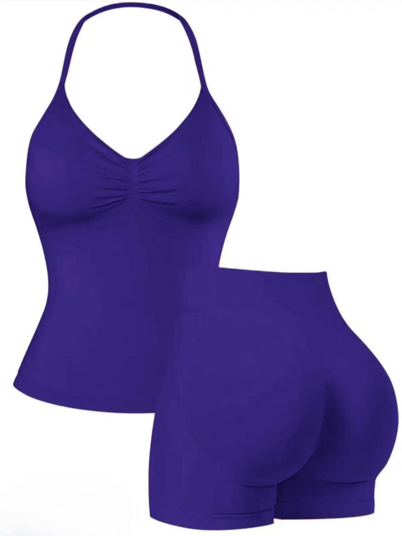 Women's Upgraded Square Neck Halter Sports Tank Top and High Waist Shorts Sporty Set, Sportswear, Yoga Clothes, Perfect for Yoga Fitness Party