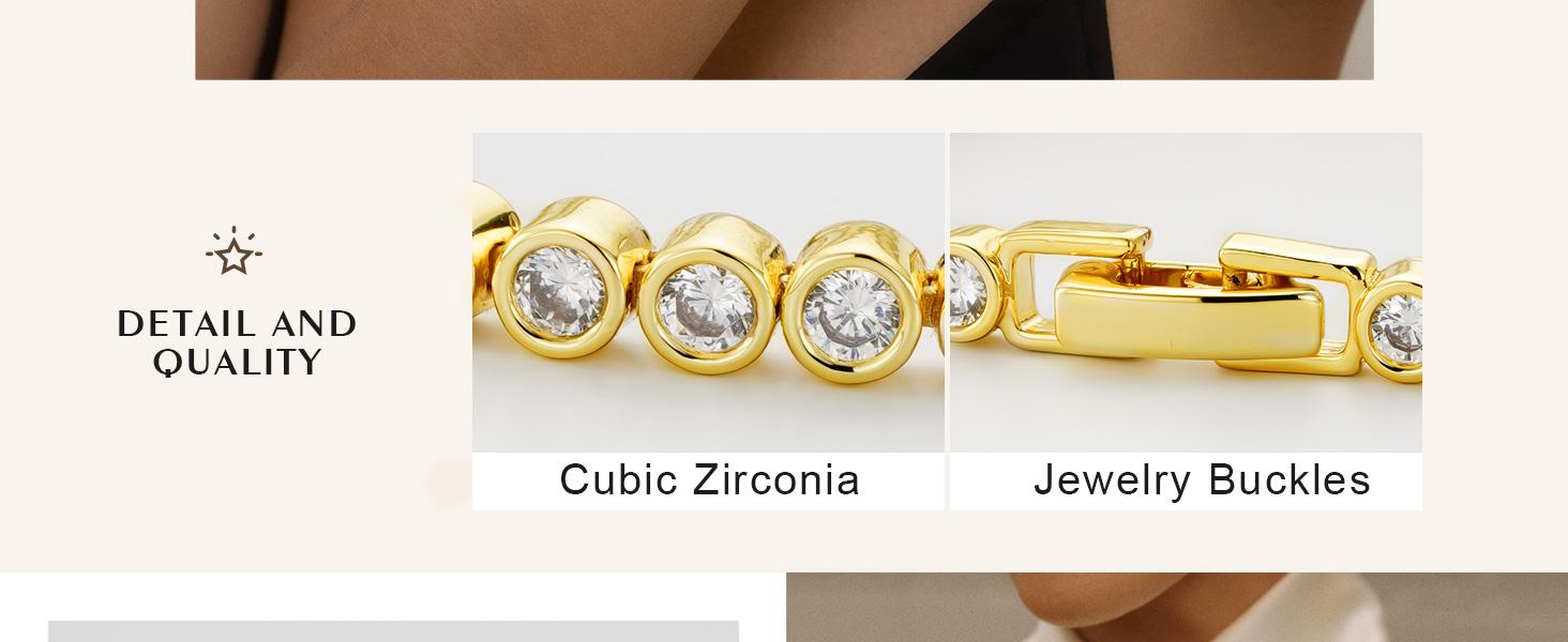 14K Gold Plated Tennis Bracelet for Women Elegant Cubic Zirconia Silver Gold Bracelet Classic 3mm Round-Cut CZ Arm Jewellery Gift for Women