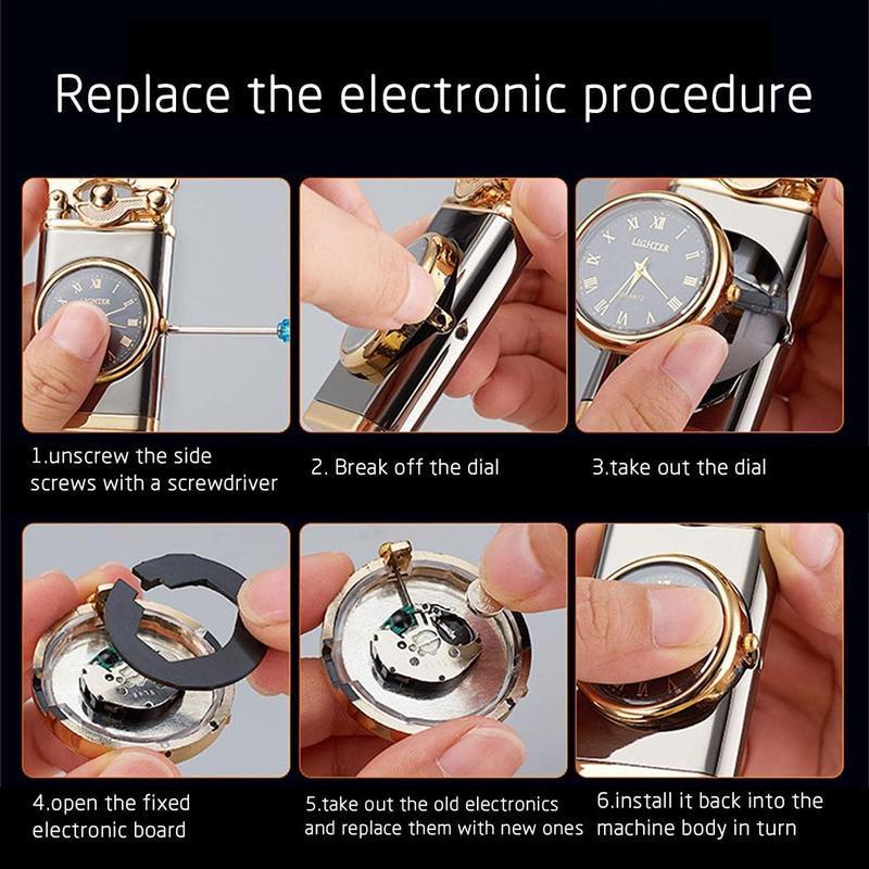 Windproof Lighter with Vintage Analog Clock Face, Black Ice Retro Design, Adjustable Blue Flame Butane Lighter (Butane Not Included), Refillable Windproof Torch Lighter for Camping Hiking Gifts for Men