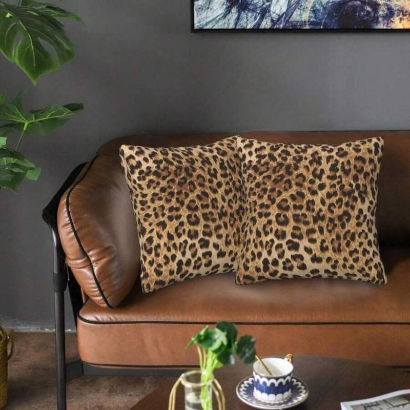 2pcs 18x18 Inch Leopard Print Pillow Covers Couch Cheetah Print Pillow Case Decorative Square Throw Pillows For Home Living Room Bedroom Bed Cushion Outdoor, Bedroom Decorative Accessories, Perfect For Christmas/New Year/Holiday