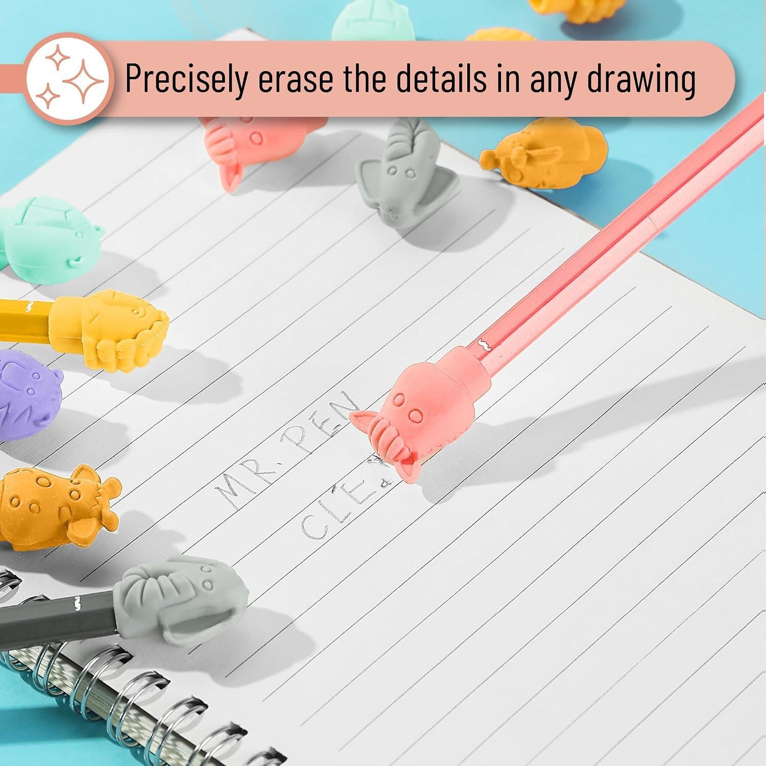 Cap Erasers for Standard Pencils, 60-Pack with 6 Styles, Colorful Cute Designs, Latex-Free, Ideal for Students & Teachers