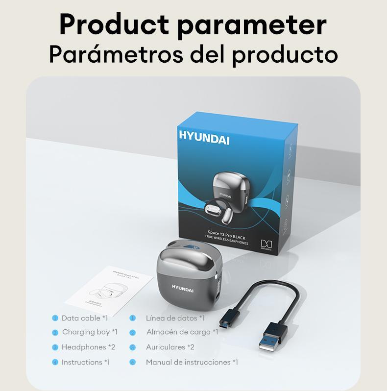 HYUNDAI Space-Y3PRO OWS High-Fidelity Robust Bass Audio Headphones, Ultra-Comfort Ergonomic Open Ear Headsets, Waterproof Sports Earbuds for Running Fitness