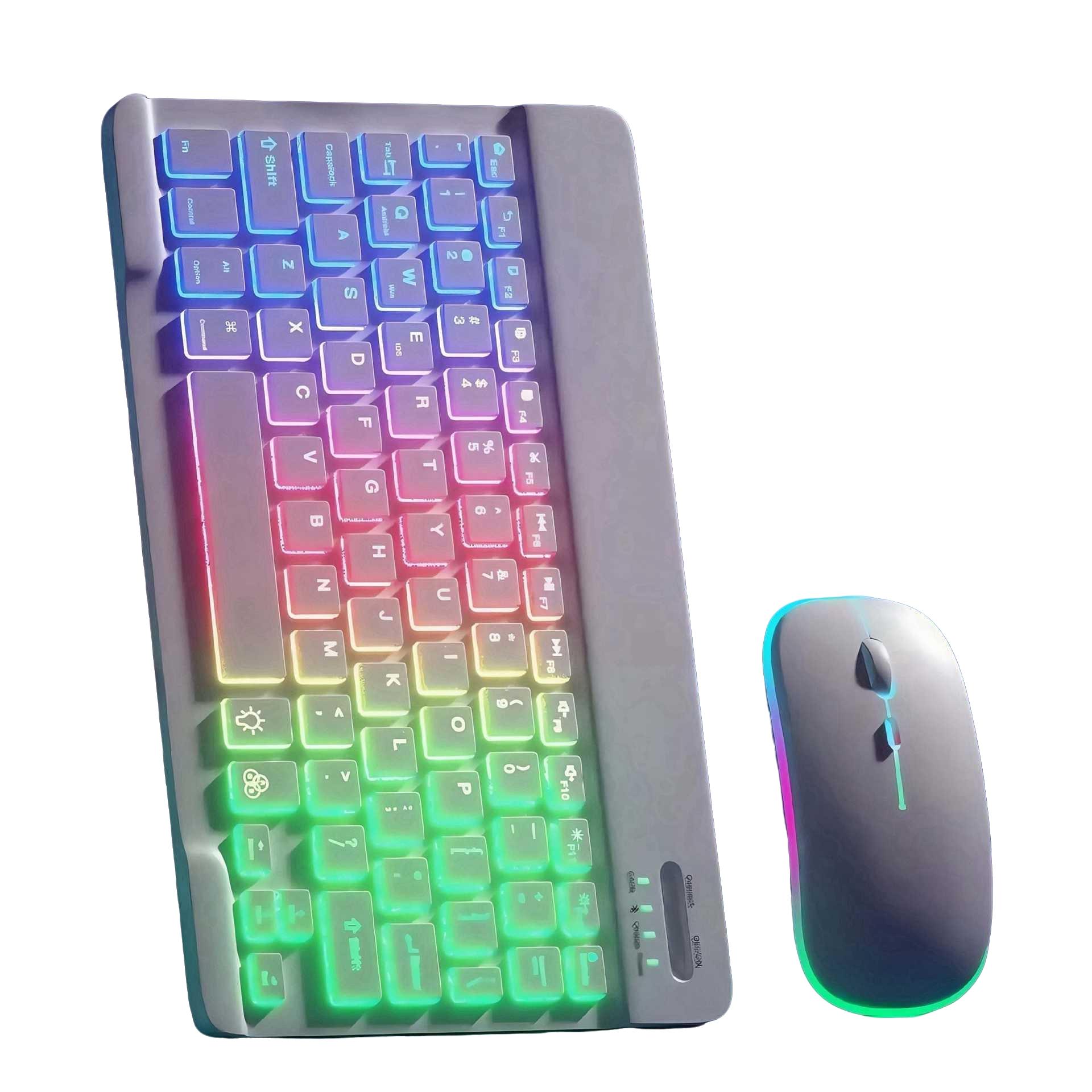 Ultra-Slim Lightweight Bluetooth-compatible Keyboard and Mouse, Portable Mini Wireless Keyboard, Rechargeable 7-Color Backlit, for Apple iPad iPhone Tablet Smartphone