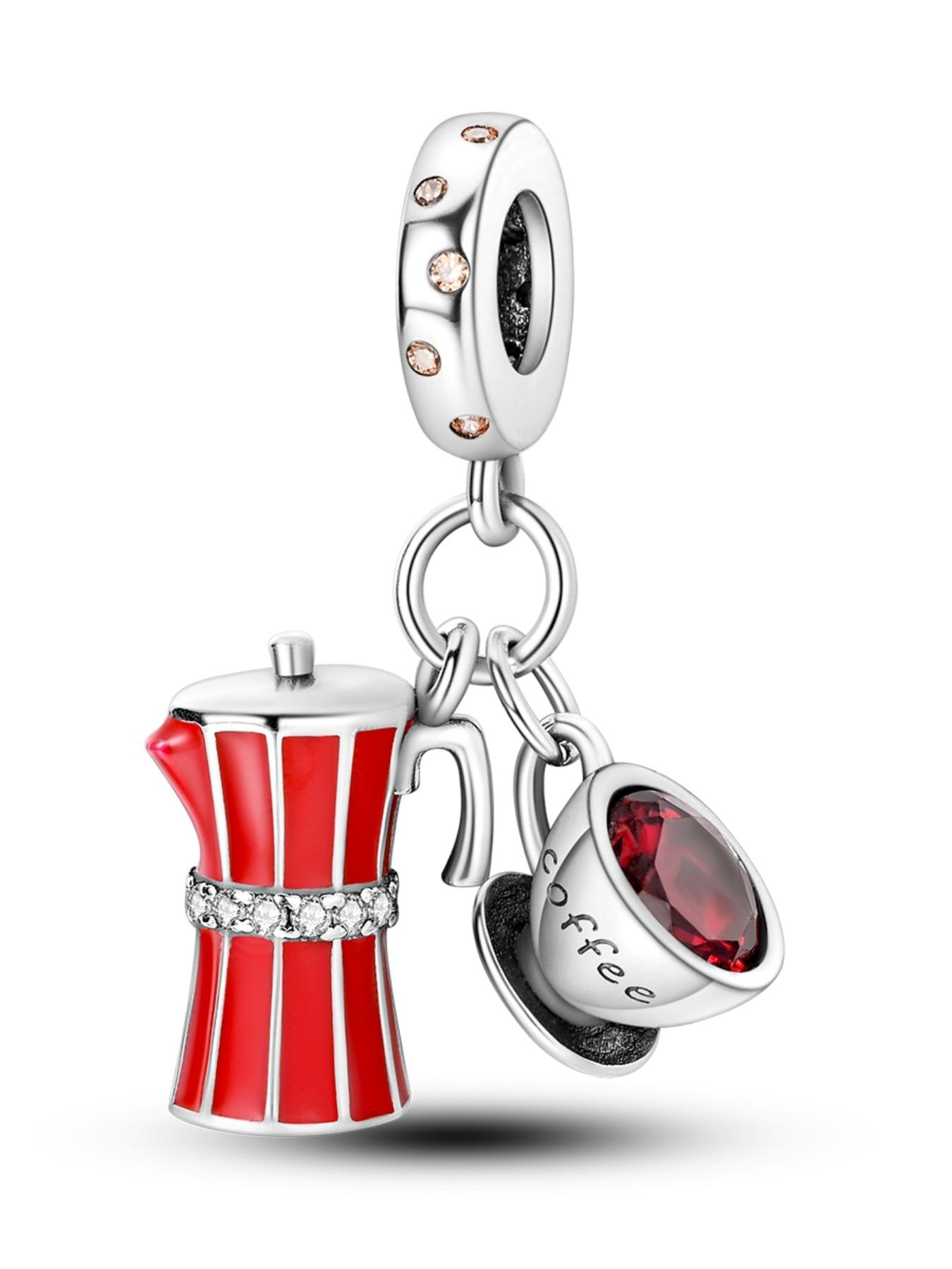 Retro Coffee Pot Shaped Pendant, Diy Pendants, Inlaid Copper Zirconia, Diy Jewelry Making Supplies, Beads Charms Accessories for Necklace and Bracelet, Fashion Accessories for Women & Girls for Holiday Engagement Gift