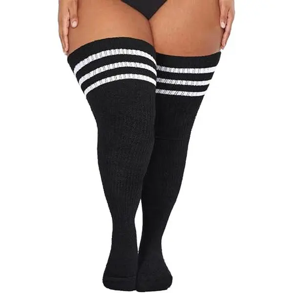 Slimming Soft Oversized Flat Leg Thigh High Socks - Extra Long Stretchy Over Knee Knit, Stay Up Non-Slip Warm Socks for Dances, Christmas Costumes