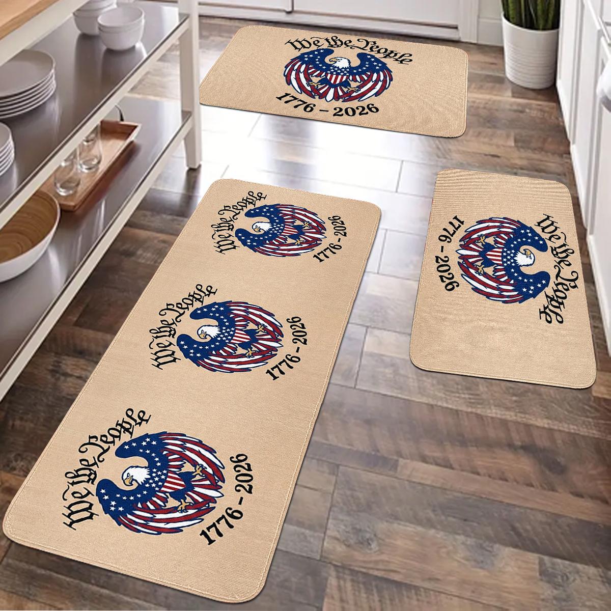 JIT 1/2/3 pcs of flannel simple Memorial Day and Independence Day (July 4th) bald eagle carpet for multi-scenario use as a decorative carpet. Kitchen carpet set, flannel washable bedside soft carpet, suitable for use in kitchens, bedrooms, etc.