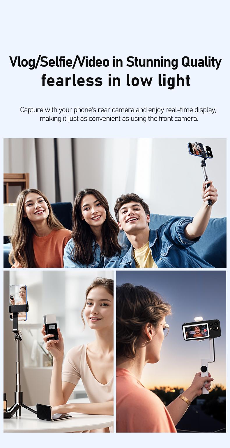 Magnetic Vlog Selfie Monitor Screen for Iphone & Samsung, with Magnetic Phone Holder Clip Mount, Using Phone Rear Camera for Selfie Vlog Live Stream TikTok, Cellphone Smartphone Stand Ts1 Pro Black