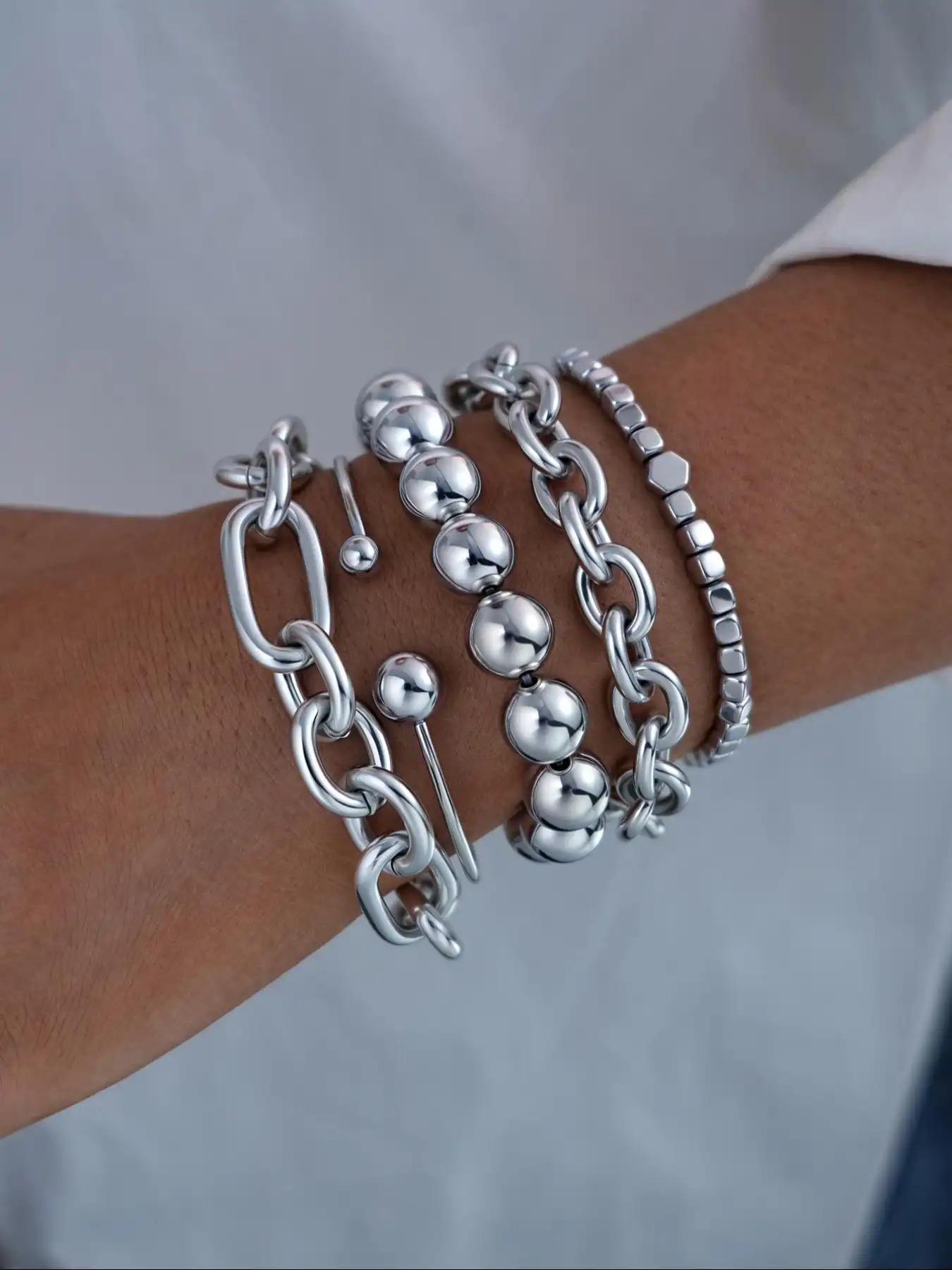 Set of 5 Casual Hand Chains for Women & Men, Zinc Alloy Open Ring Bracelets, Trendy Stackable Bangles, Perfect Daily Wear Accessories & Ideal Birthday Gifts