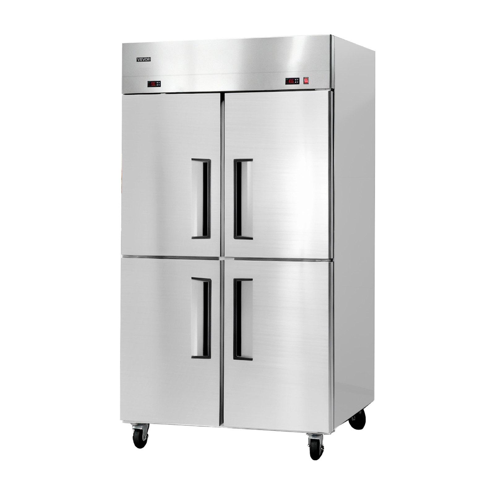 Commercial Refrigerator and Freezer Combo 48"W, 31 Cu. Ft Stainless Steel Upright Freezer/Refrigerator with 4 Doors, Auto-Defrost, 6 Adjustable Shelves, UL Certified