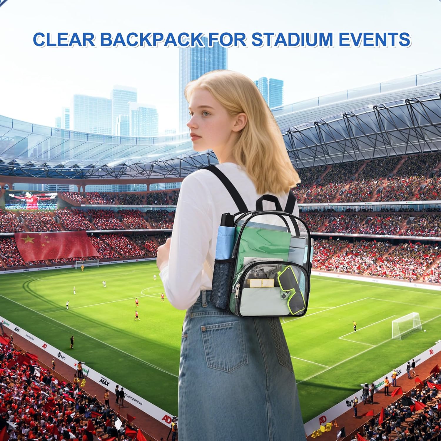 Clear Backpack for Stadium Events Small Clear Bag with Front Pocket 9.5" x 6"x 11.5"  Stadium Backpack Women Fashion Backpack for Concert  Travel, Black