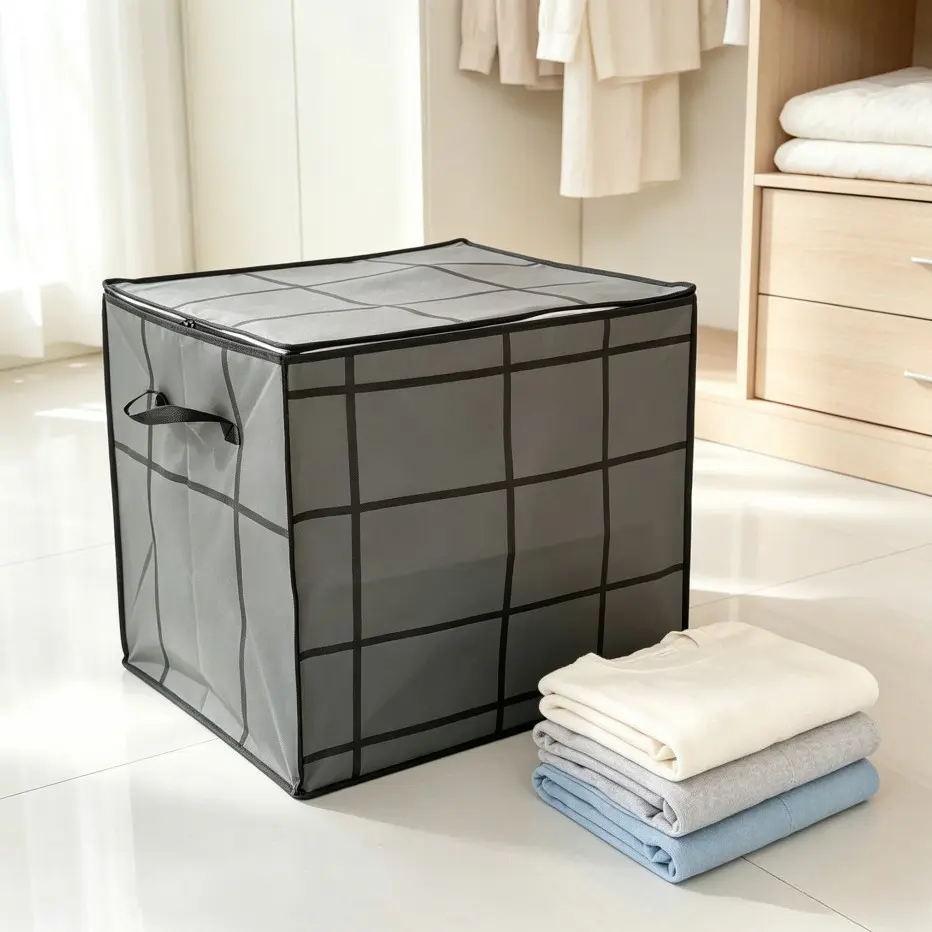 2/4pcs Foldable Closet Storage Box, Stackable Large Capacity Organizer, Space-Saving Quilt Bag, Home Dual Zipper Handle Bag, Clothing Storage Bag