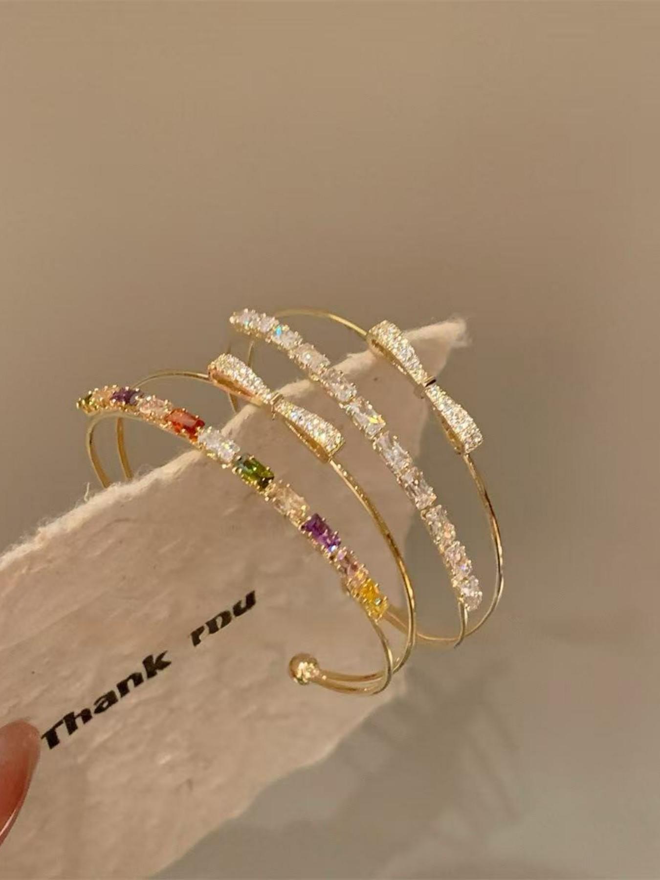 Exquisite Zirconia Bow Bangle, Versatile Stackable Bracelet, Unique Design Gemstone Jewelry, Gift for Girlfriend