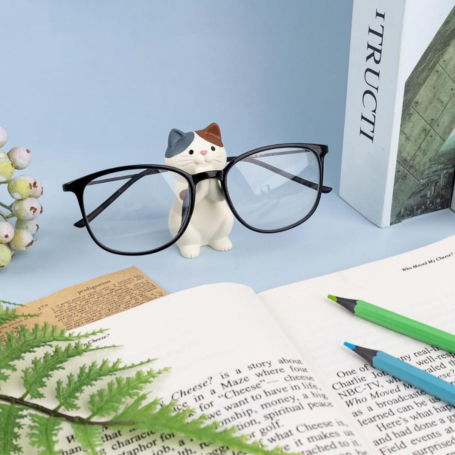 Cute Cat Design Charm Glasses Holder, 1 Count/10pcs Resin Ornament Eyeglass Glasses Holder, Creative Desktop Decoration for Home Living Room & Office & Coffee Shop