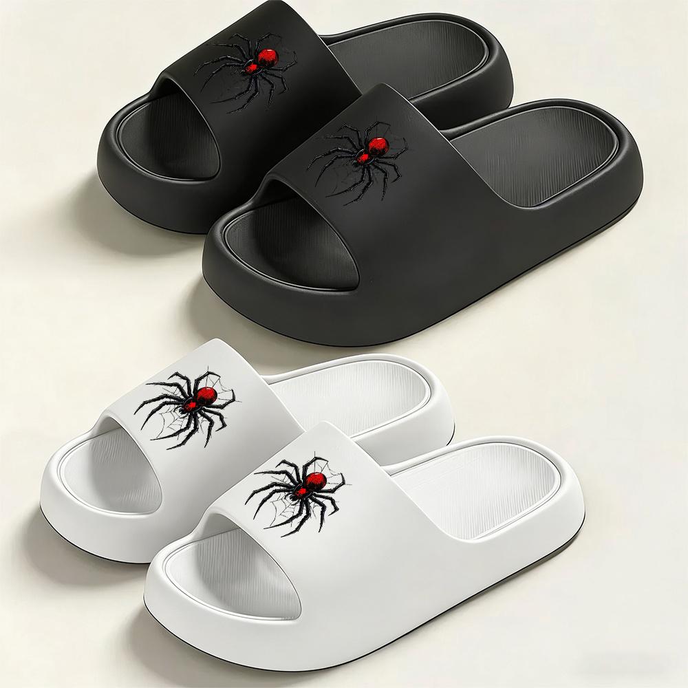 1 Pair of New Unisex Slippers, Featuring a Cool Black and Red Spider Pattern, Indoor/outdoor Slippers, Holiday Gift Slippers, Women's House Shoes, Room Slippers, Birthday Gift Slippers, Casual Slippers, Summer EVA Slippers, Bathroom Slippers