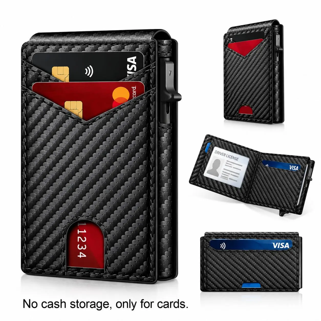 Men's Slim Black RFID Protected Popup Card Holder Wallet - 1-Touch Eject, Secure Storage, Removable Cardholder, Push-Up Access, No Cash Storage, Light & Compact Mini Pocket Portable, Men's Accessories, Gifts for Him, Guys Gifts