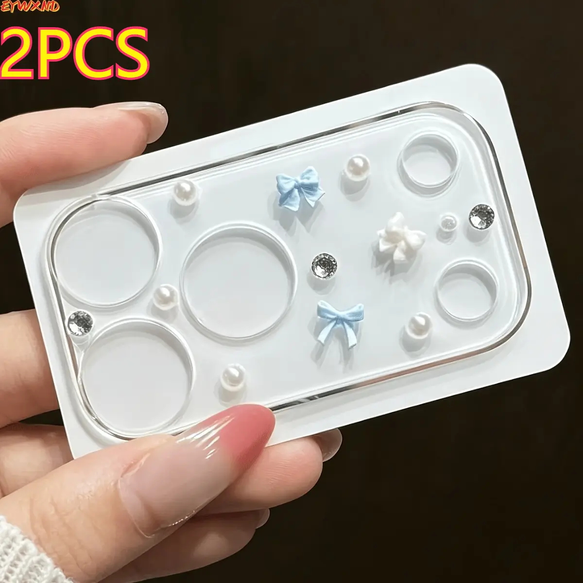 2pcs Stylish and cute 3D pink and blue bow diamond pearl transparent camera protector, compatible with iPhone 17/18 Pro Max/17 Pro 18promax/18pro glass lens protector