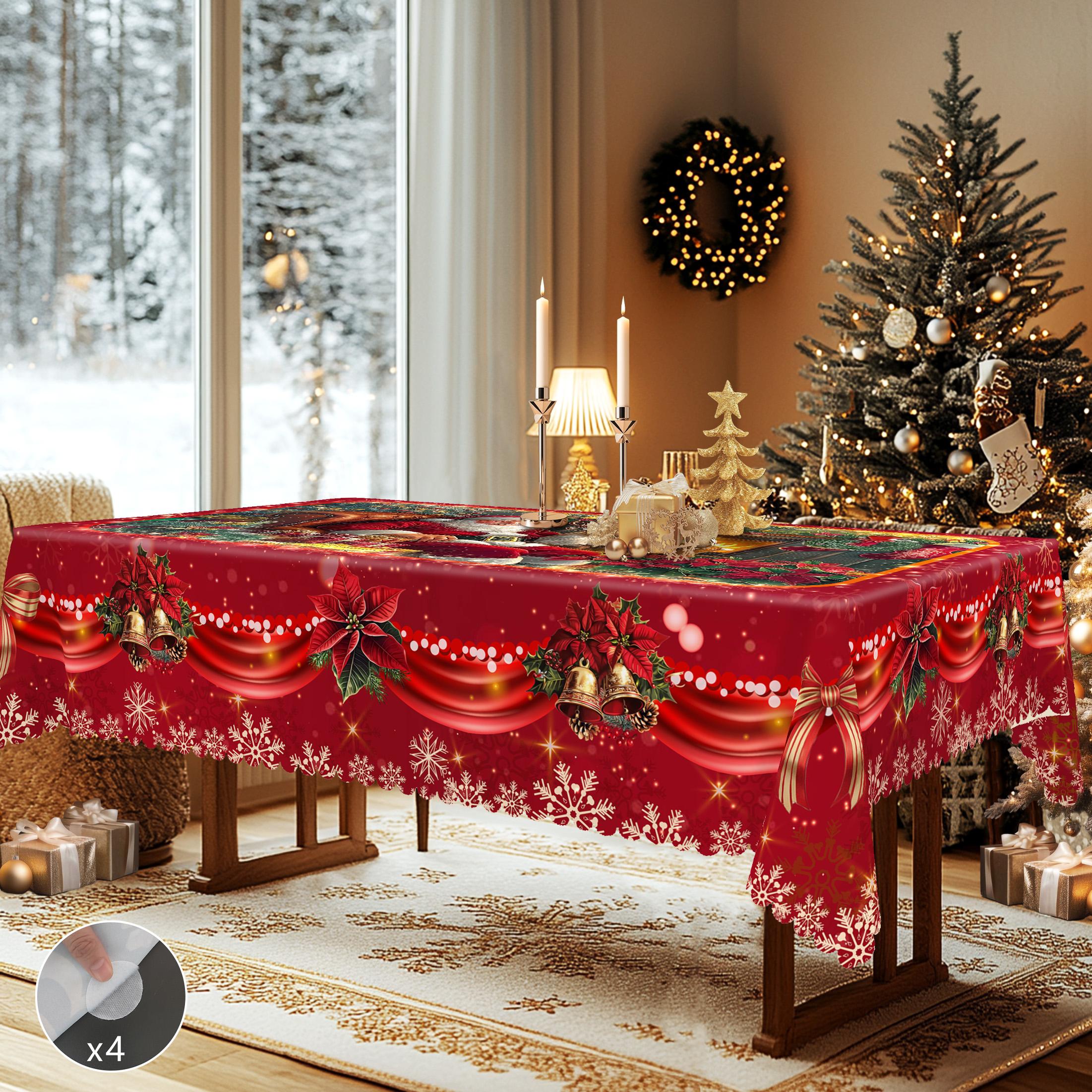 PLUMLIK Red Christmas Tablecloth with Santa Claus, Reindeer, Snowman Patterns, Christmas Decor 2025, Christmas Party Decoration for Indoor&Outdoor, Vintage Round Rectangular Table Cloth, Holiday Home kitchen Festive Decor, Christmas Gifts
