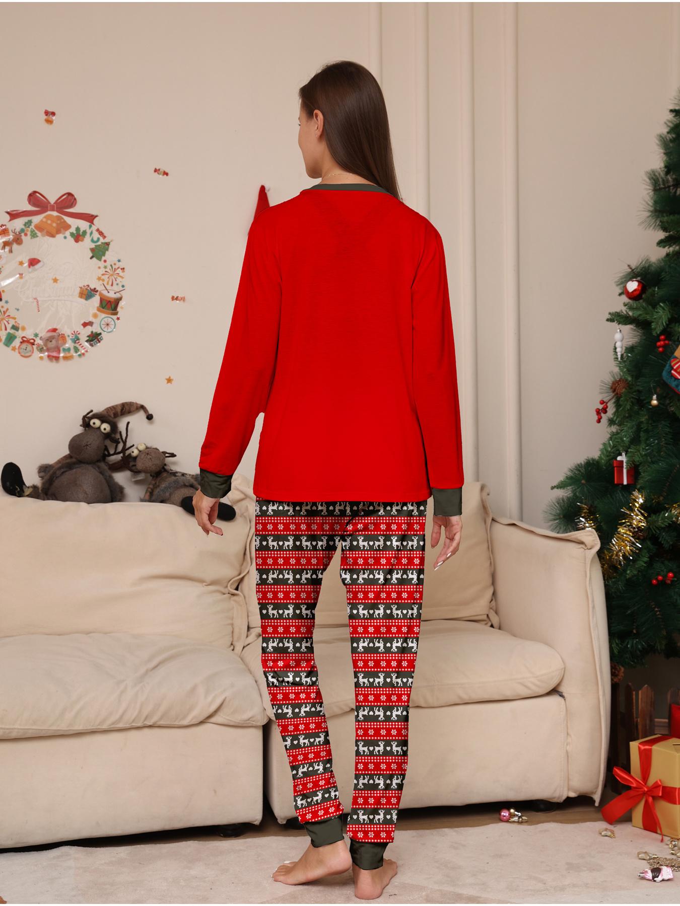 Christmas Elk Family Matching Pajamas Set 4 Pcs, Long Sleeve Red Xmas Printed Soft Warm Loungewear, Holiday Family Sleepwear for Men Women Kids, Christmas Gift Outfit