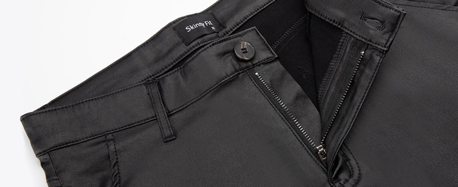 GINGTTO Mens Slim Fit Pants Stretch Pu Faux Leather Motorcycle Biker Pants