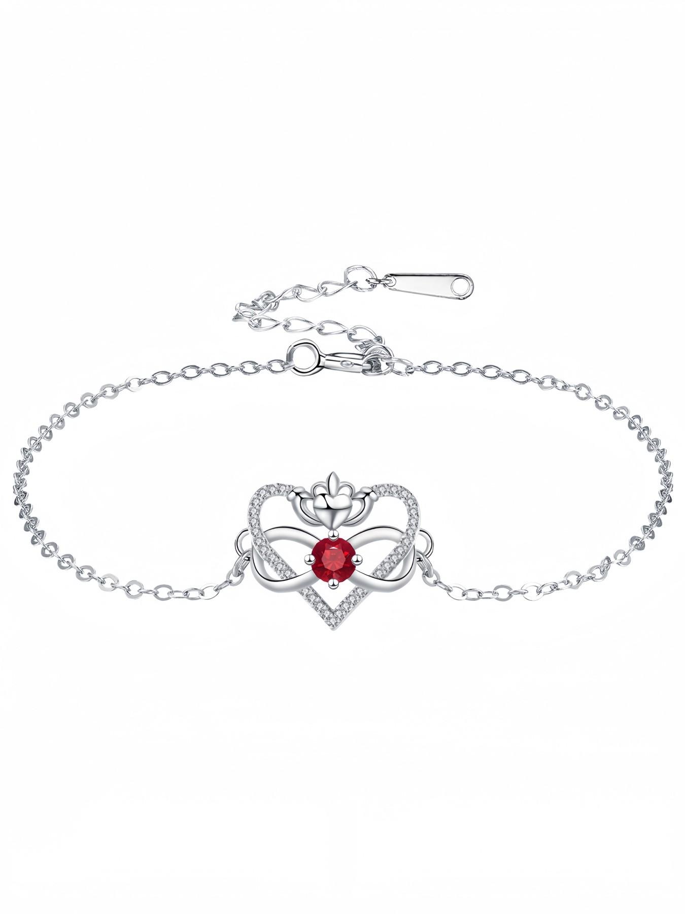 Heart Crown Queen · Ruby Bracelet Unique premium heart bracelet with delicate zircon infinity symbol, elegant and versatile.Comes with a card for Mom or daughter.Perfect mysterious gift for your daughter and ideal for Mother’s Day.