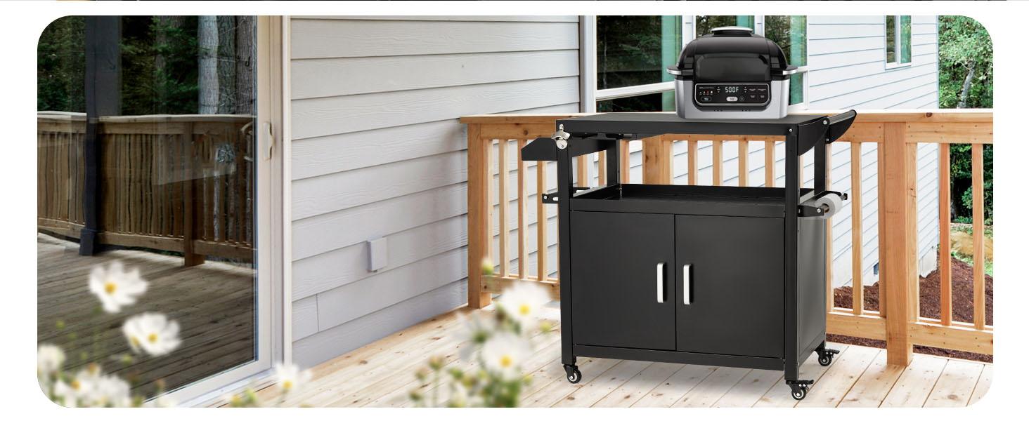 Outdoor Grill Cart Kitchen Storage Cabinets Island with Wheels Buffet Prep Tables for Outside shower caddy Beverage Organizer Adjustable Standing Shelf Organiser Racks