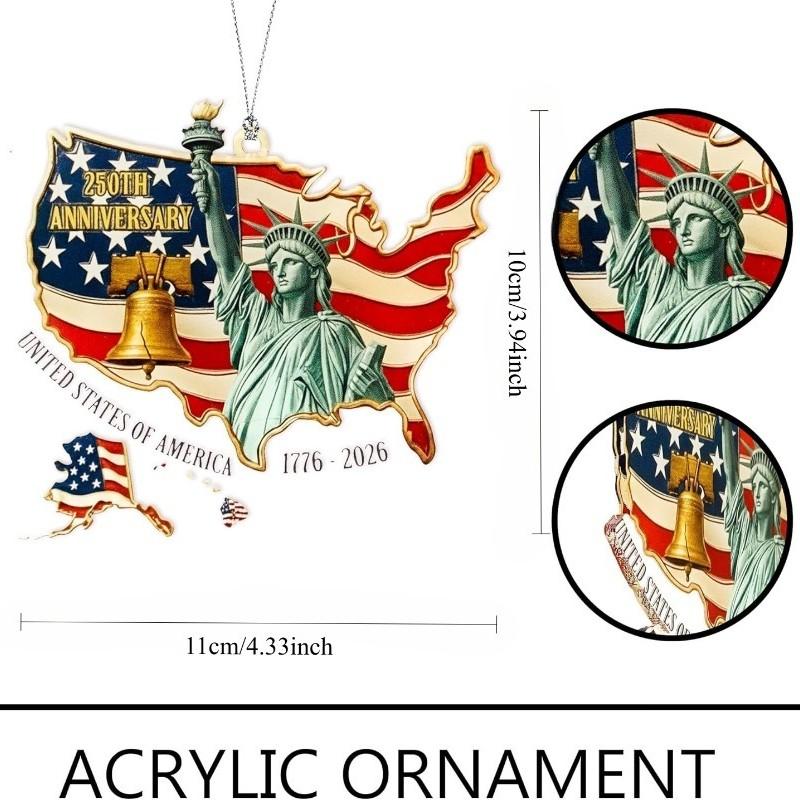 United States 250th Anniversary Ornament, 2D Acrylic Usa Hanging, Patriotic American Flag Decor, Gift for Us Citizens, Collector's Item