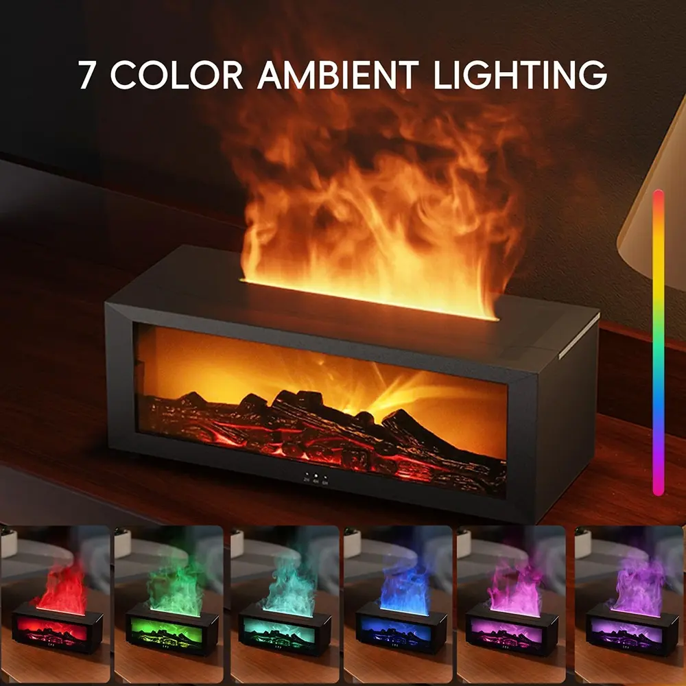 Essential Oil Diffuser, 7 Colors Fireplace Fire Flame Aromatherapy Diffuser, 150ml Ultrasonic Humidifier, Scent Aroma Diffuser with Remote Control & Timer, Air Aroma Humidifier for Home,Bedroom,Office,Yoga