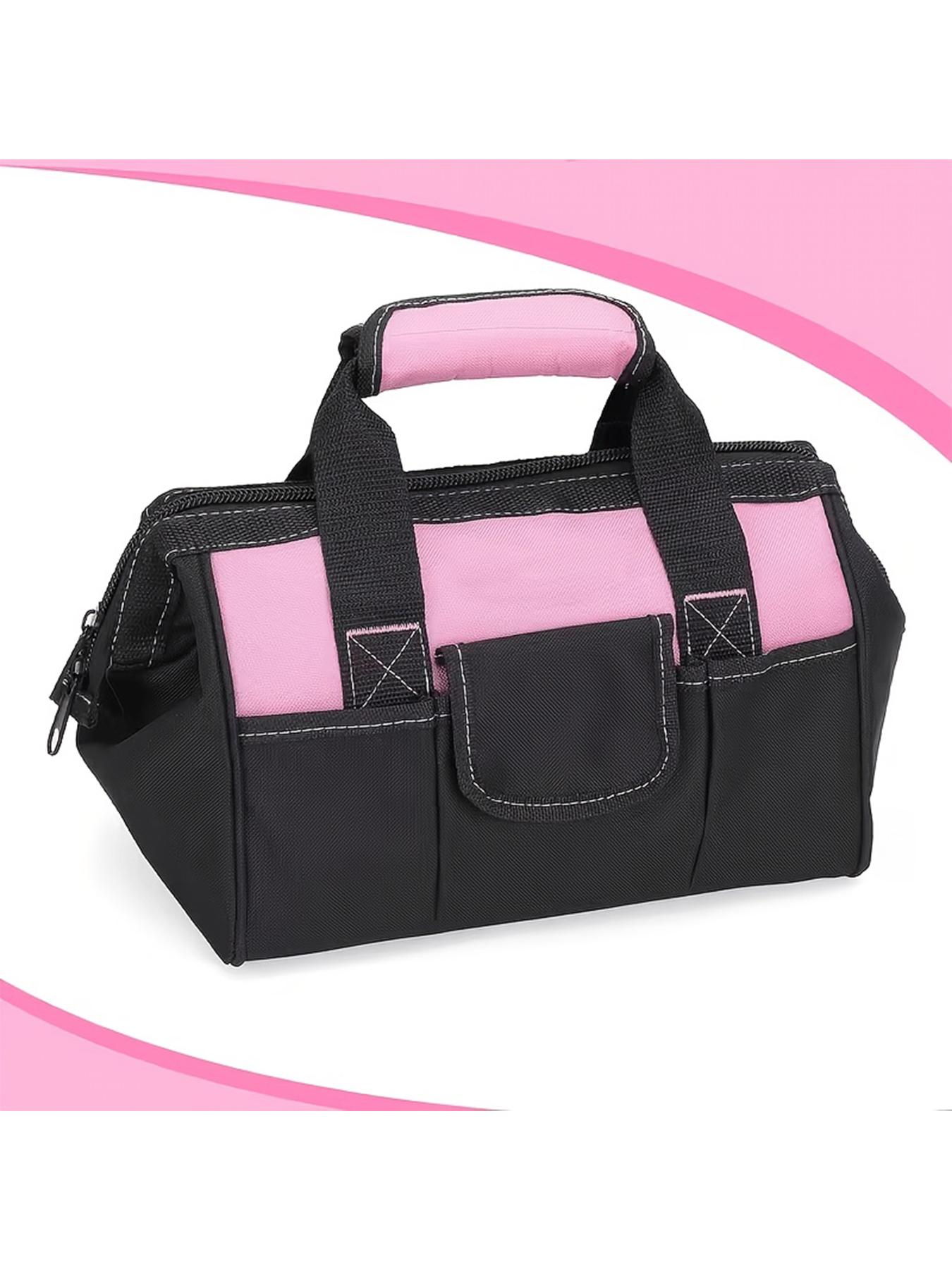 1pc Pink tool kit featuring a zipper-style wide opening design, made of polyester fabric for durability. (Tools not included)