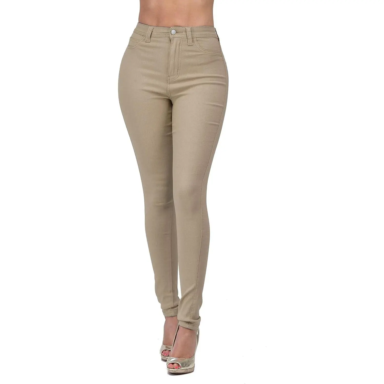 High-Waisted Stretch Skinny Destroyed Ripped Distressed Jeans for Women – Olive, Mustard, RedGift