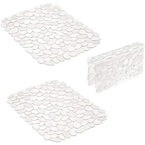 Adjustable Dish Drying Mat/Grid - Soft Plastic Sink Protector, Cushions Sinks & Dishes - Quick Draining Pebble Design - Set of 3 - Clear