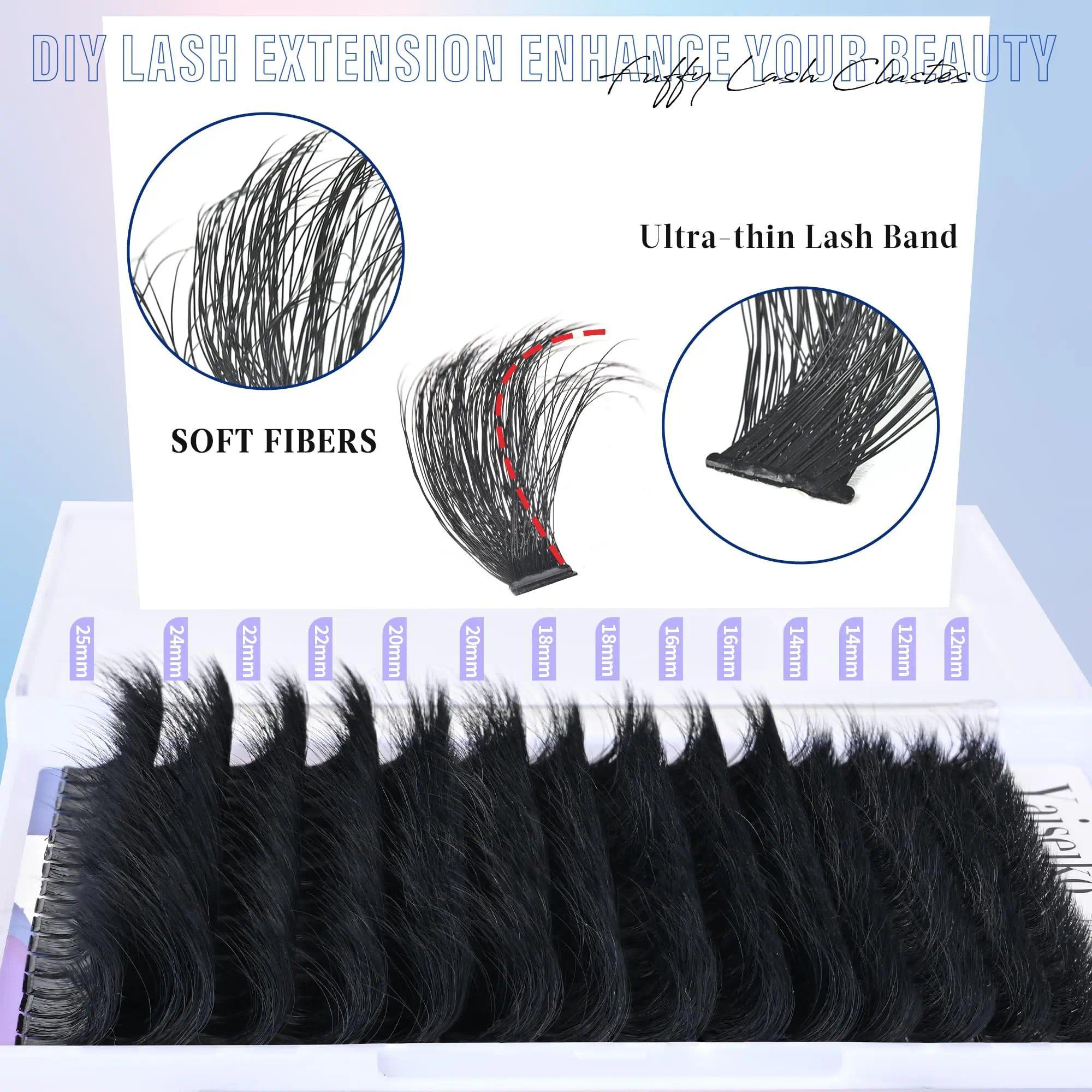 Yaiseiko Lash Clusters 300D Thick Long 12-25mm Volume Cluster Eyelash Extensions 224Pcs Wispy Individual Lashes D Curl Waterproof Eyelash Clusters Soft False Eyelashes DIY at Home