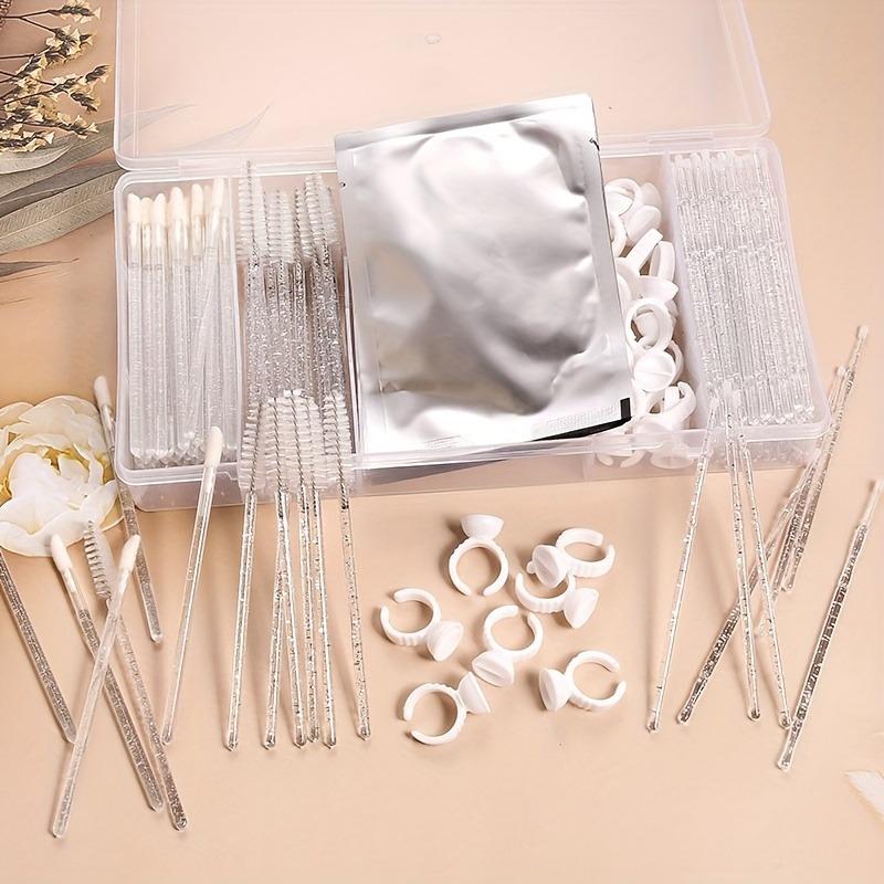 All-In-One False Eyelash Kit with Eye Pad, Lash Glue Rings, Brush & Cotton Swabs, DIY False Eyelashes Application Set, DIY Cluster Lashes