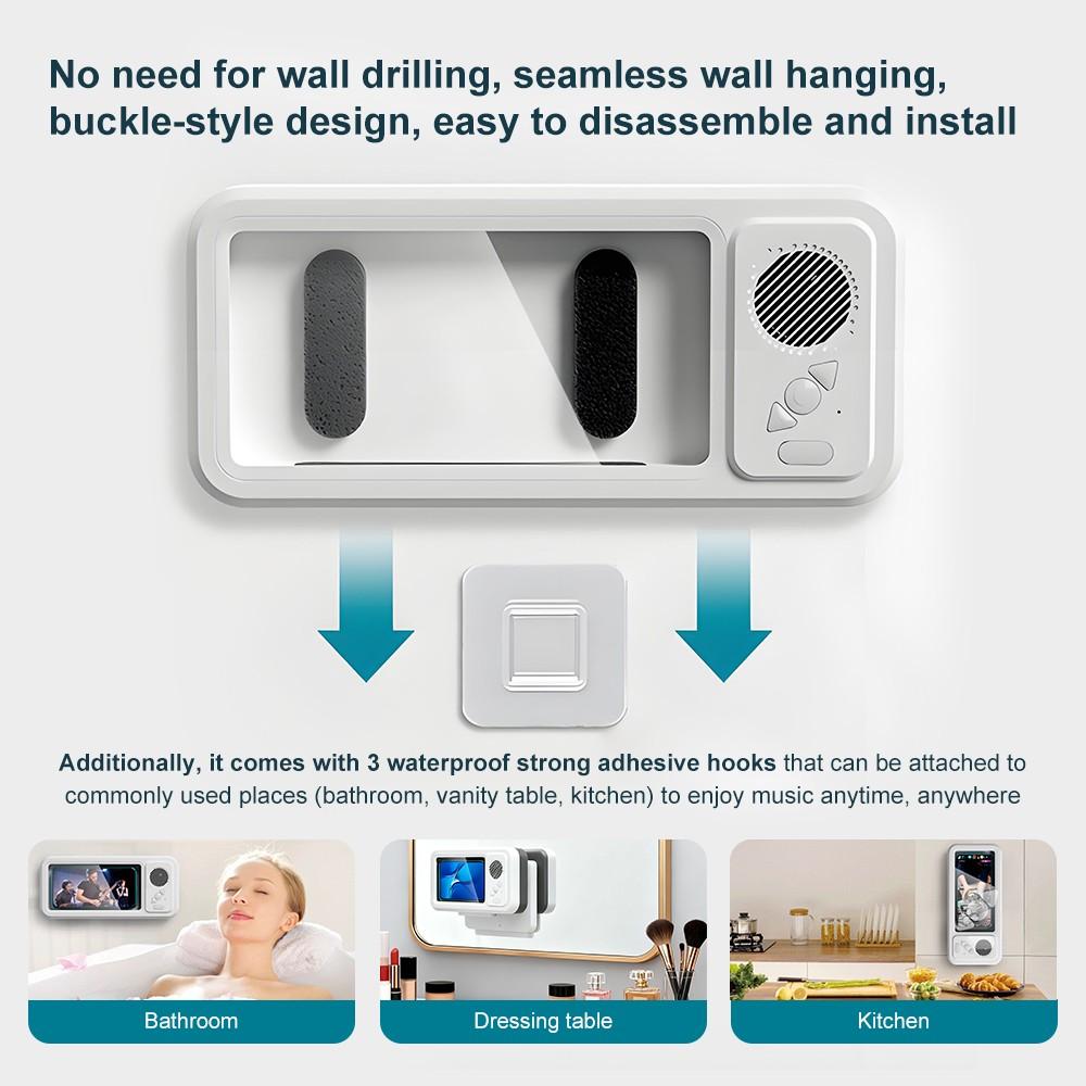 Mobile phone Waterproof box, Cellphone, Bluetooth speaker, bathroom waterproof 360° rotating touch screen, watch movies, listen to music, mobile phone holder, shower TV holder, swimming pool, kitchen, bathroom, sink, Stand