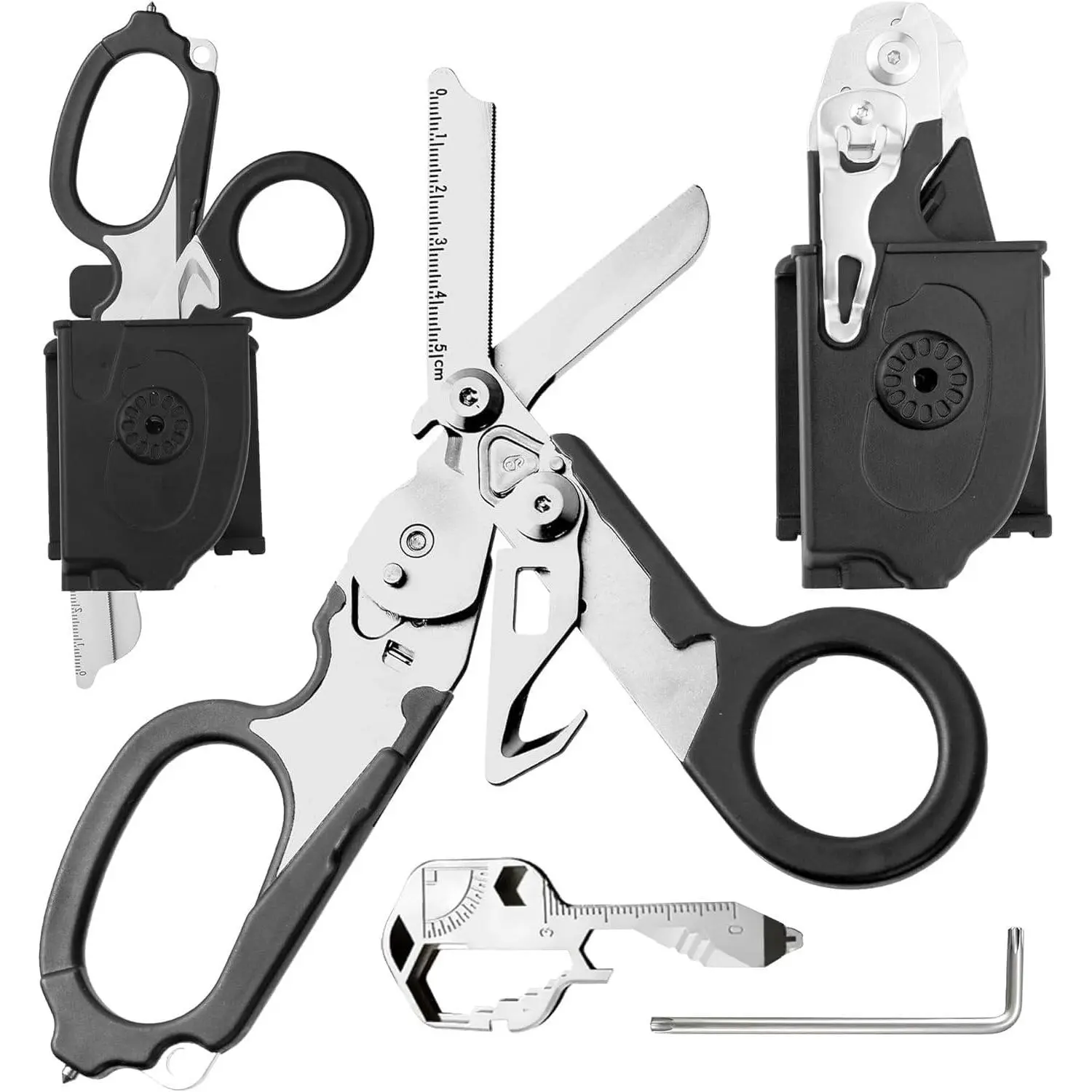 Heavy Duty 6 in 1 Multipurpose Emergency Trauma Shears Scissors with Holster - Outdoor Camping Rescue Tools with Glass Breaker & Strap Cutter Stainless Steel Foldable Scissors