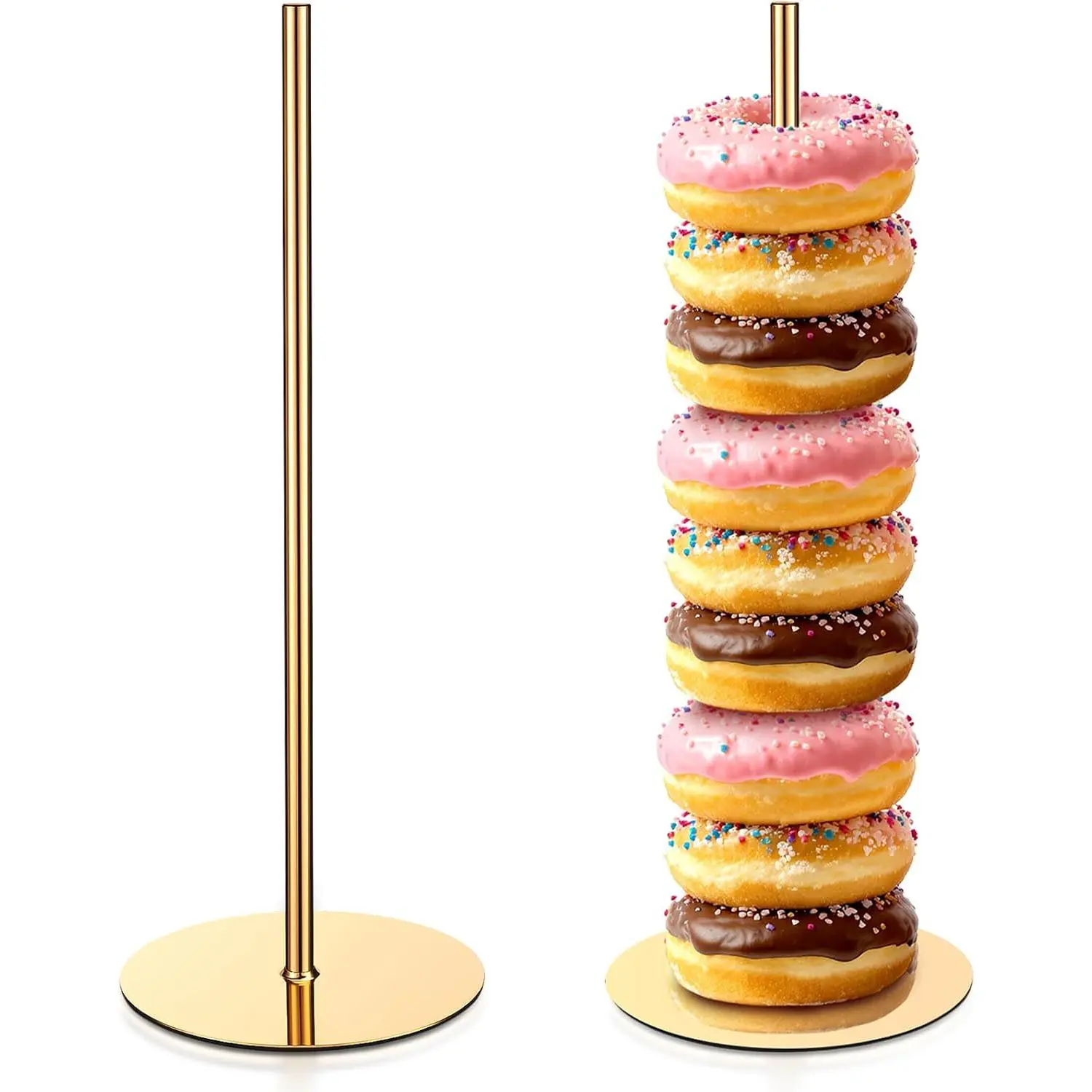2-Count Modern Metal Donut Tower Display Holder, Bagel & Cake Stand for Birthday, Wedding & Donut Themed Party Decorations (Home & Festive Party Supplies)