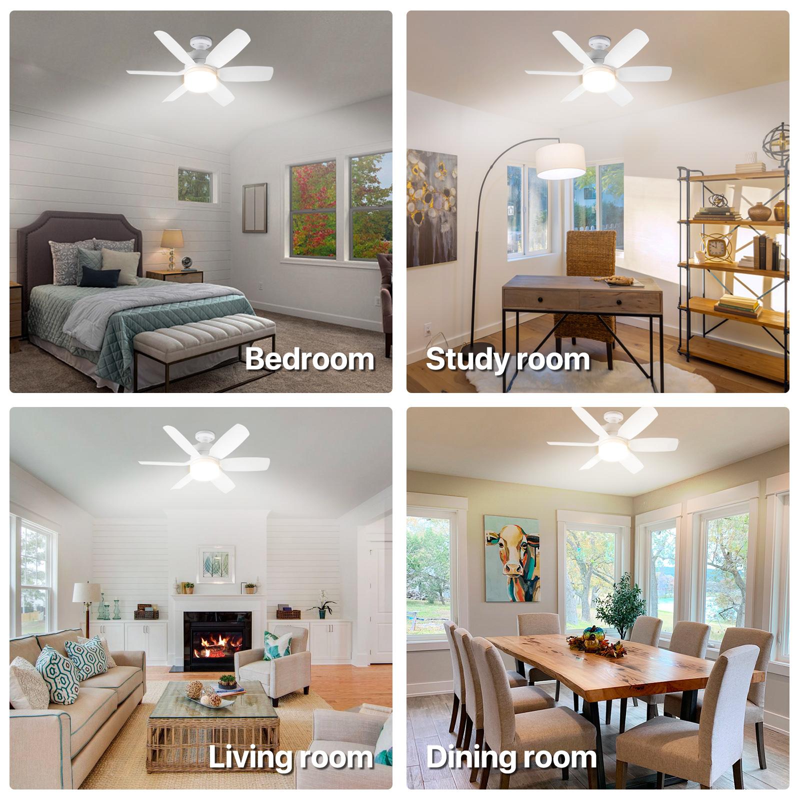 GLITGATE Ceiling Fans with Lights and Remote with Double-Bearing Structure,E26 Screw Socket Pendant Light,6 Speed 3 Color Fan Lights with Extender in summer for Bedroom,Kitchen,Study,Halloween, Black Friday, Christmas