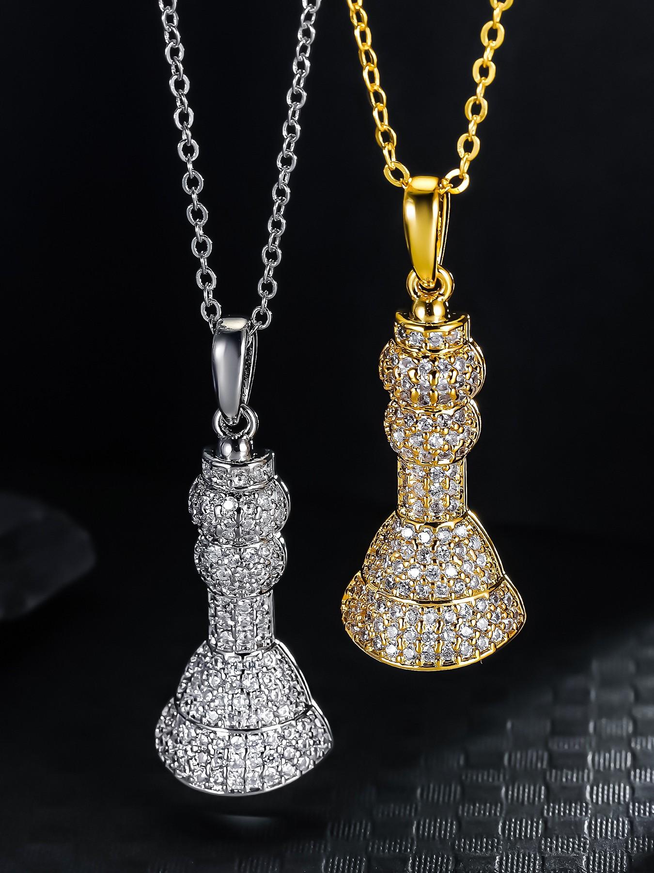 Iced Chics Hip Hop Zircon Queen Chess Piece Pendant Necklace, Unique Accessory, 24inch Chain, Artificial Zircon Material, Street Style Jewelry
