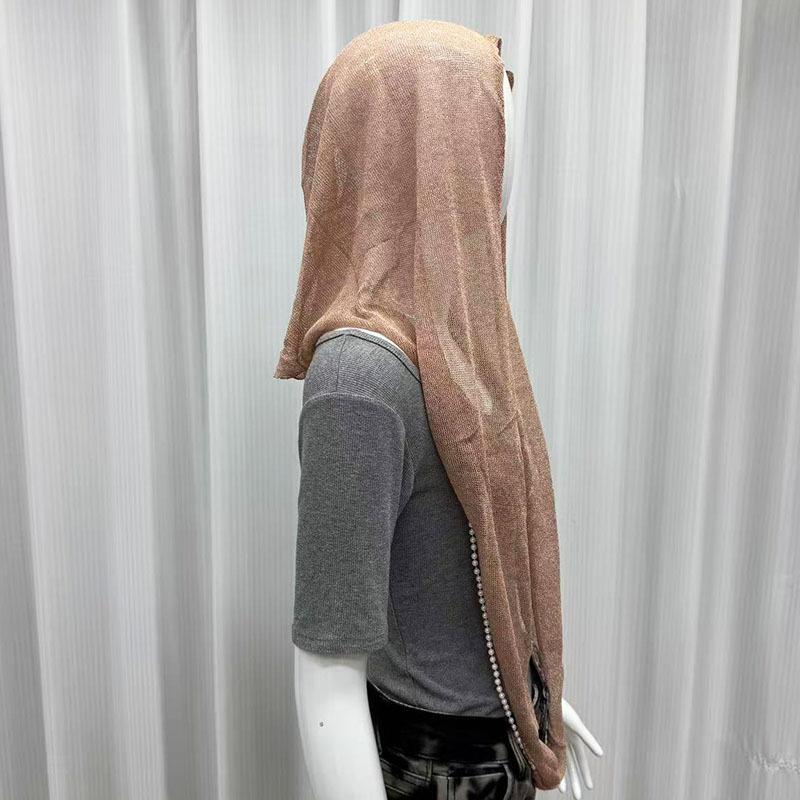 Pearl chain bright silk hooded scarf summer breathable sun protection veil