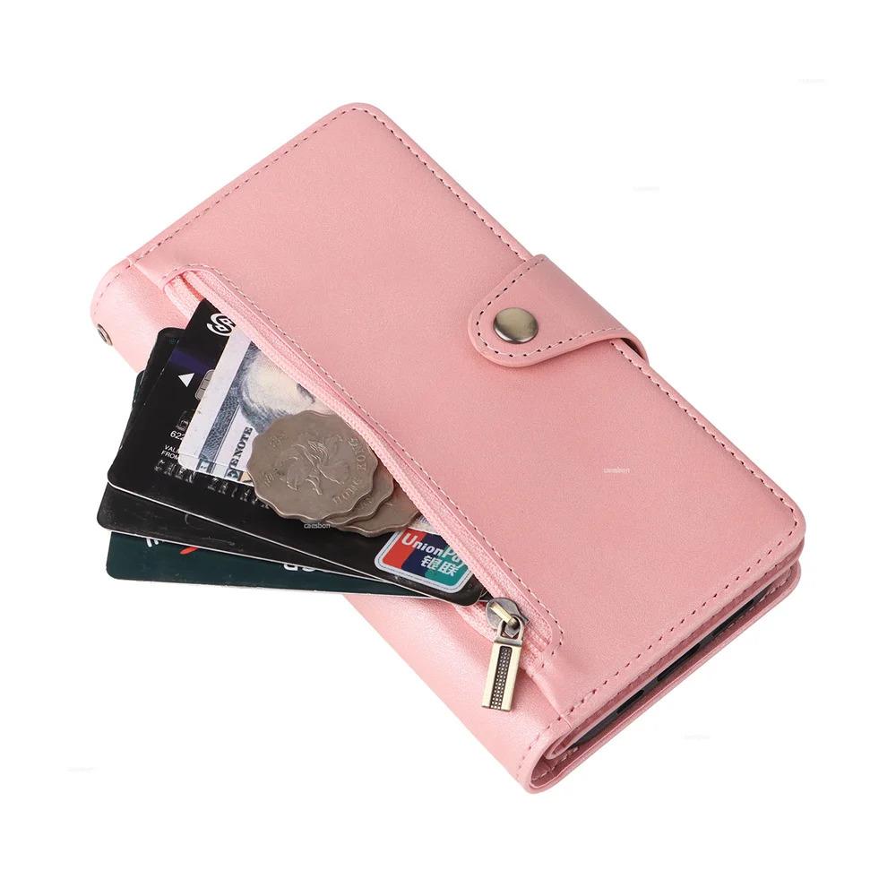 Zipper Wallet Phone Case for IPhone 17 1615 14 13 12 11 Pro Max Mini  Card Slots Strap Leather Cover