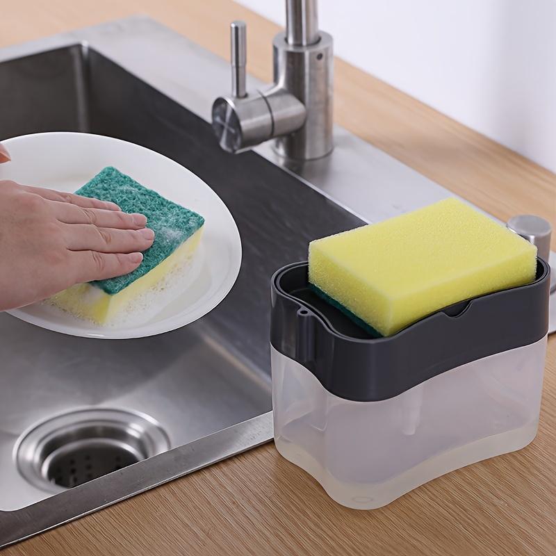 Automatic Kitchen Cleaning Soap Dispenser, Easy Liquid Refill, 4-Season Dish Brush Holder, Transparent Design, Phthalate-Free Plastic